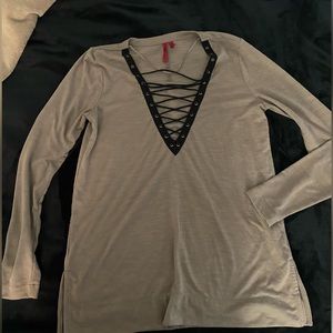 Beige lace up tunic top